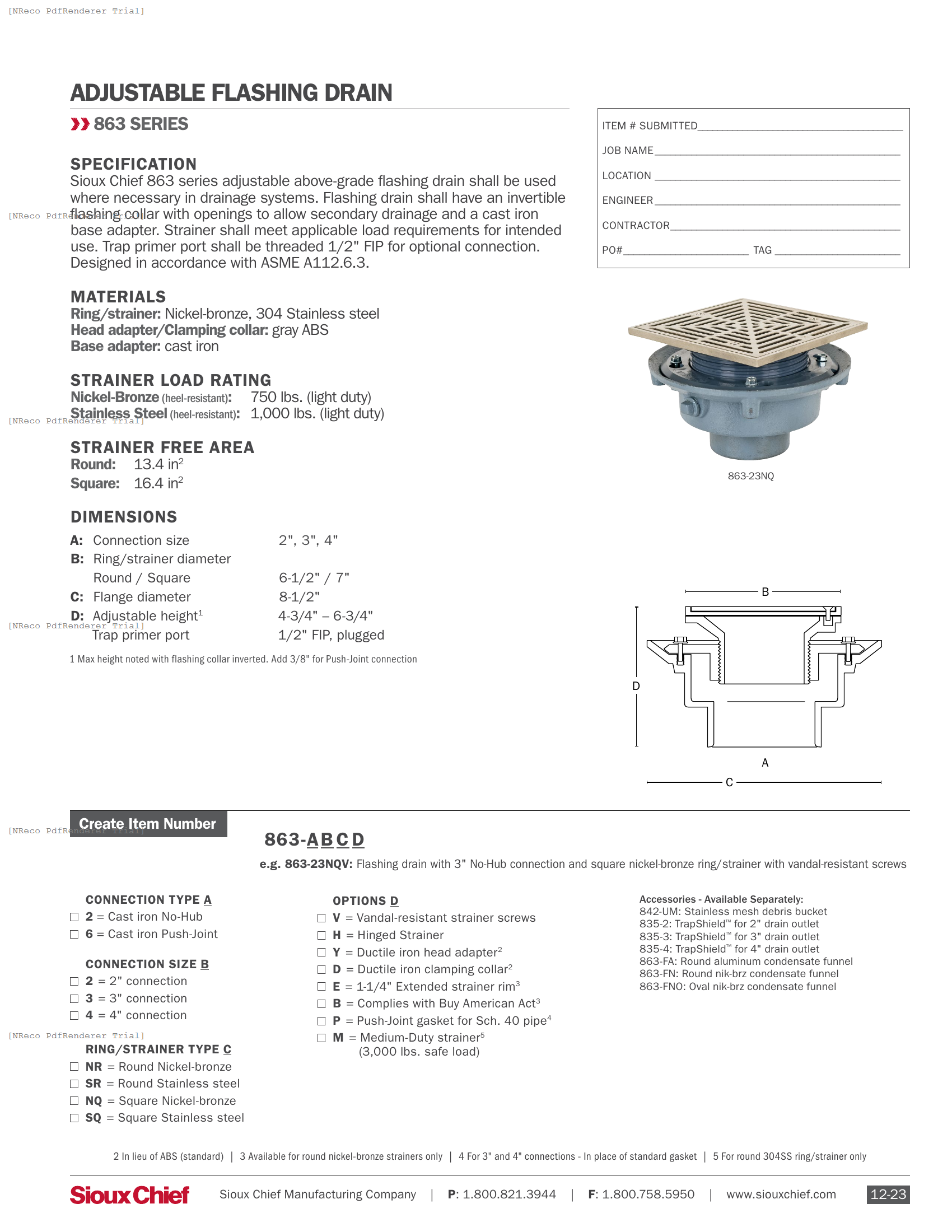 863 SERIES - ADJUSTABLE FLASHING DRAIN - ABS-ON-IRON - SPEC SHEET.PDF Specification Document
